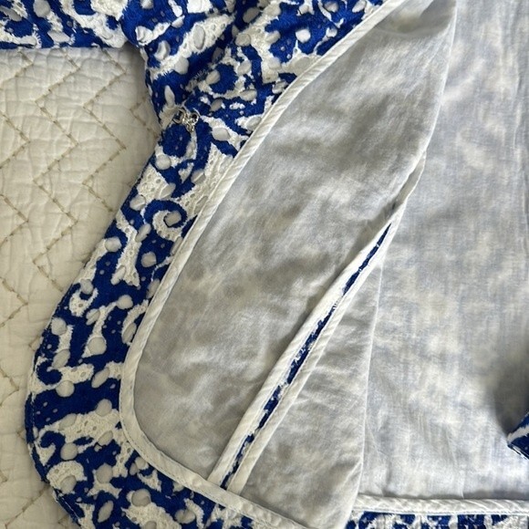 Chico's Women’s Cotton Eyelet Open Front Jacket Cardigan White/Blue Size L - Picture 13 of 13